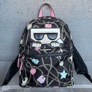 KARL LAGERFELD Paris 🖤 black and pink 🩷 charm and chain design mini backpack